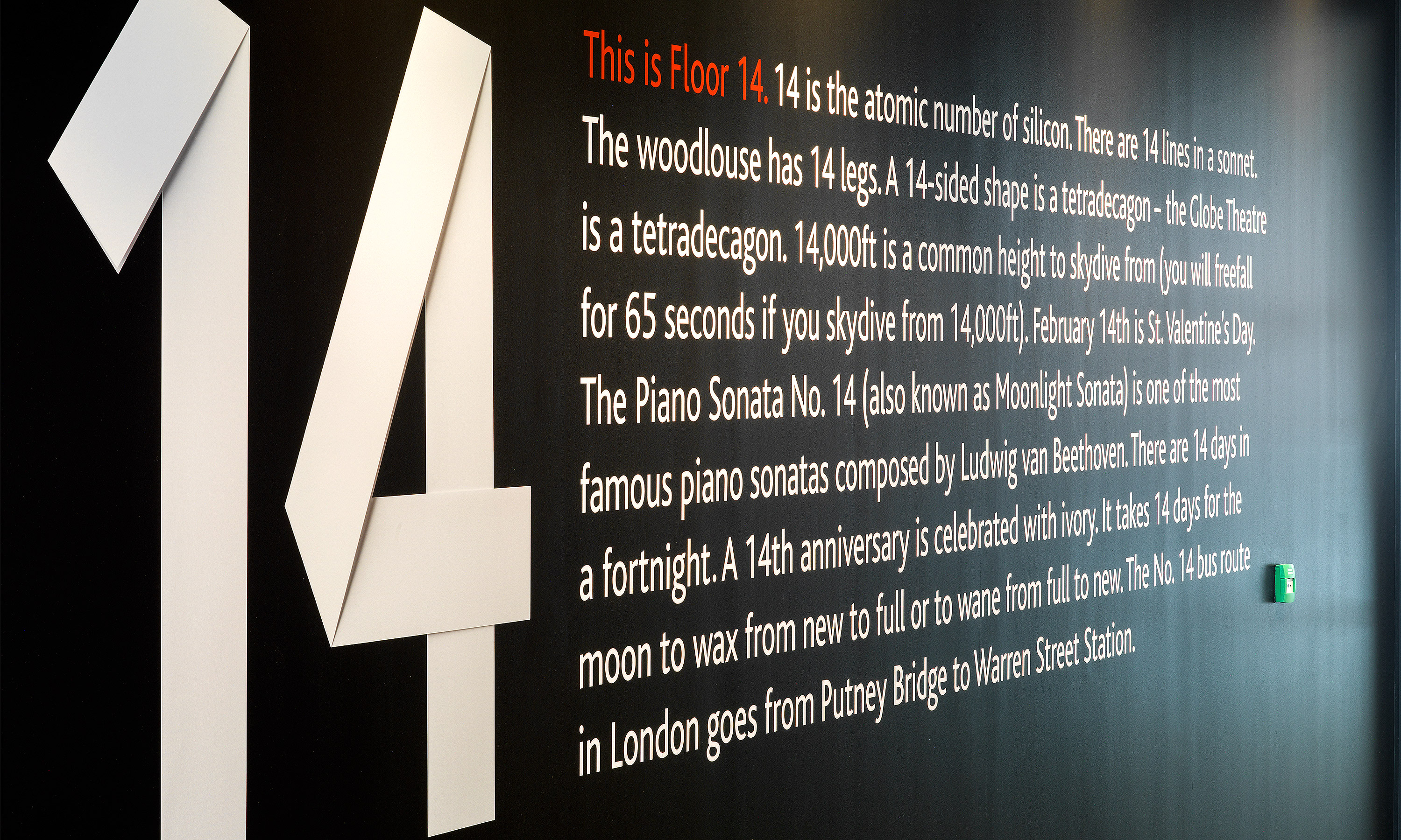 Branding by Neon - Nabarro Law Firm - Law sector branding - 125 London Wall Lift Lobby Floor 14 lift graphics designed by Dana Robertson