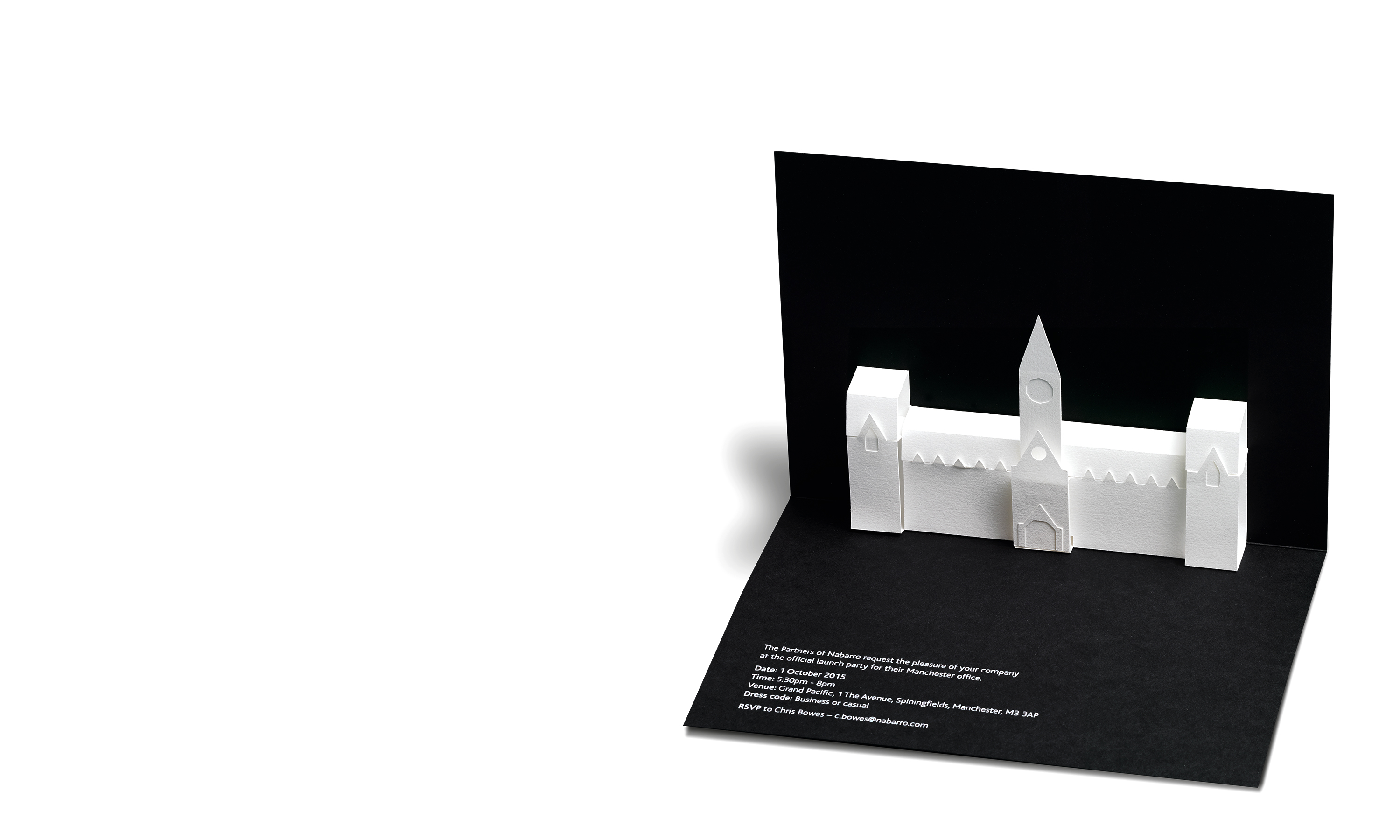 Branding by Neon - designed by Dana Robertson - Nabarro Law Firm - Law sector branding - New Offices in Manchester pop-up launch invite