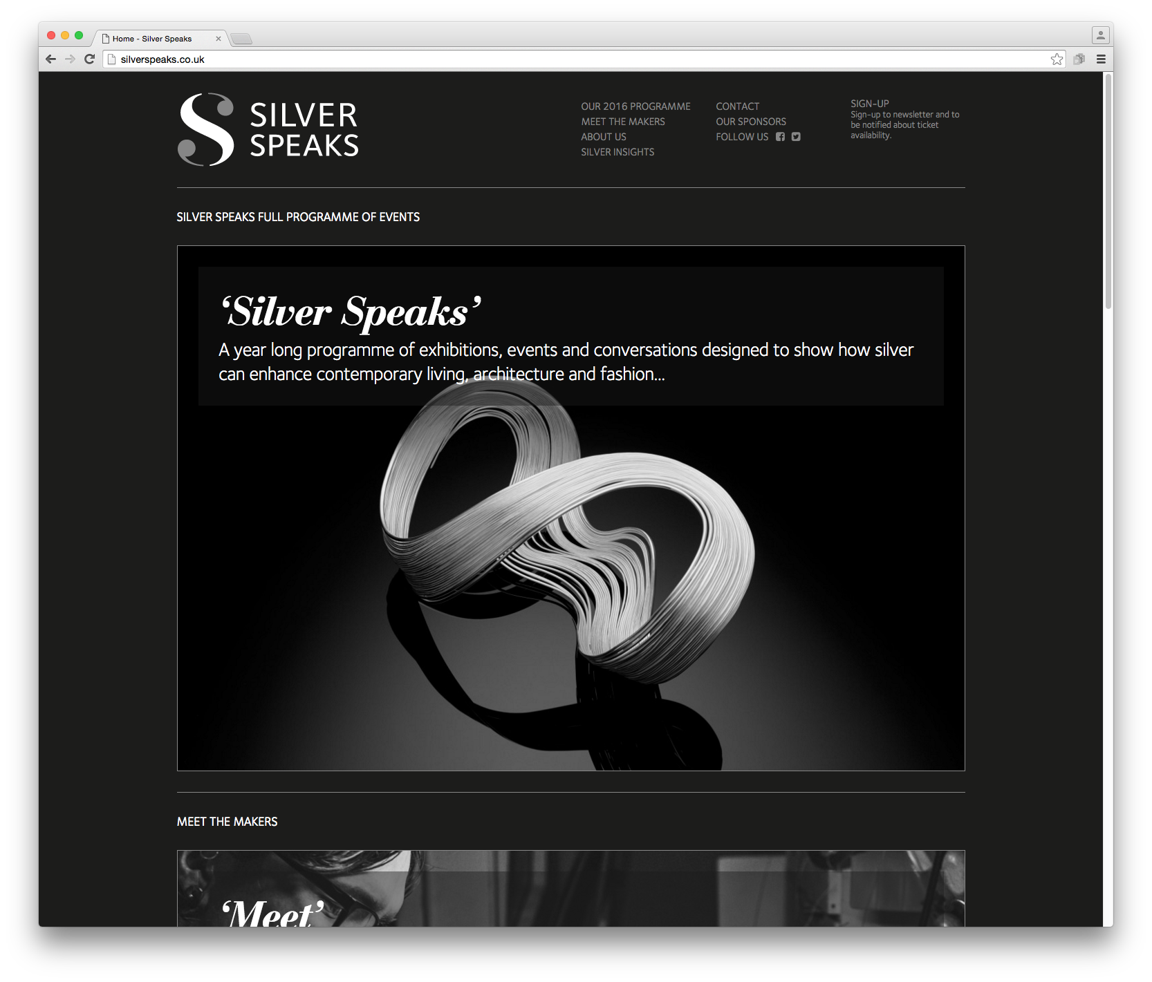 Branding and website design by Neon - designed by Dana Robertson - Silver Speaks exhibition - website homepage detail