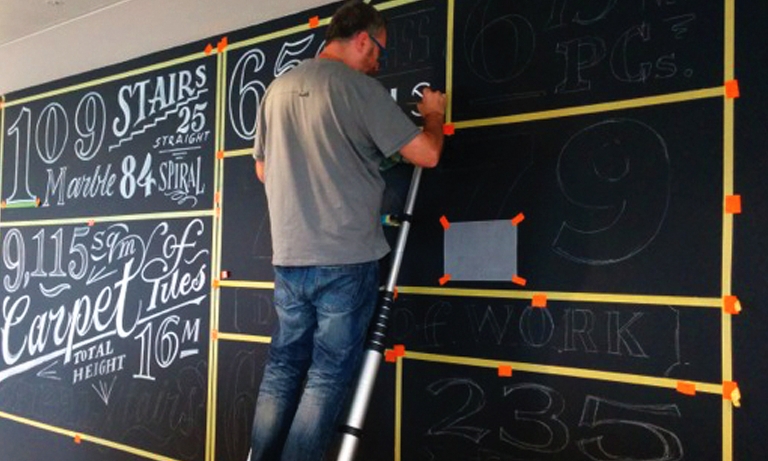 Branding by Neon - designed by Dana Robertson - Nabarro Law Firm - Law sector branding - 125 London Wall - Welcome Wall hand rendering detail 5