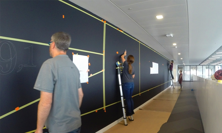 Branding by Neon - designed by Dana Robertson - Nabarro Law Firm - Law sector branding - 125 London Wall - Welcome Wall hand rendering detail 4