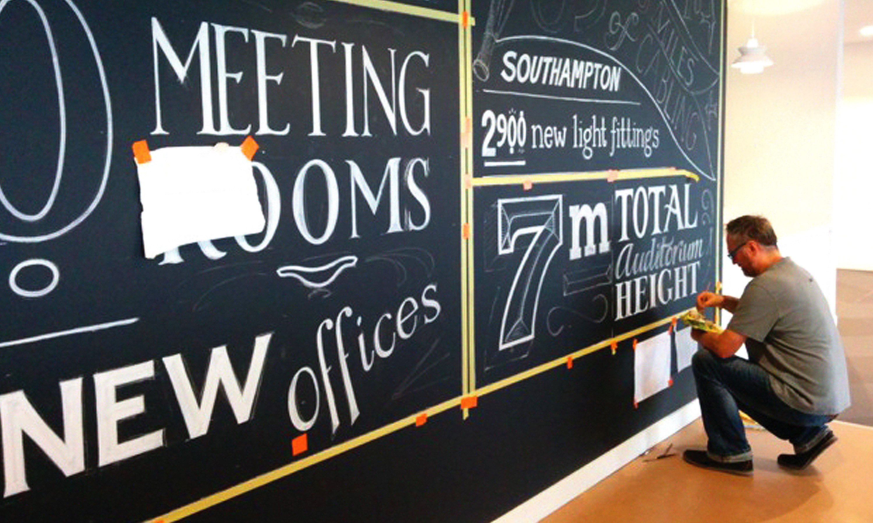 Branding by Neon - designed by Dana Robertson - Nabarro Law Firm - Law sector branding - 125 London Wall - Welcome Wall hand rendering detail 2