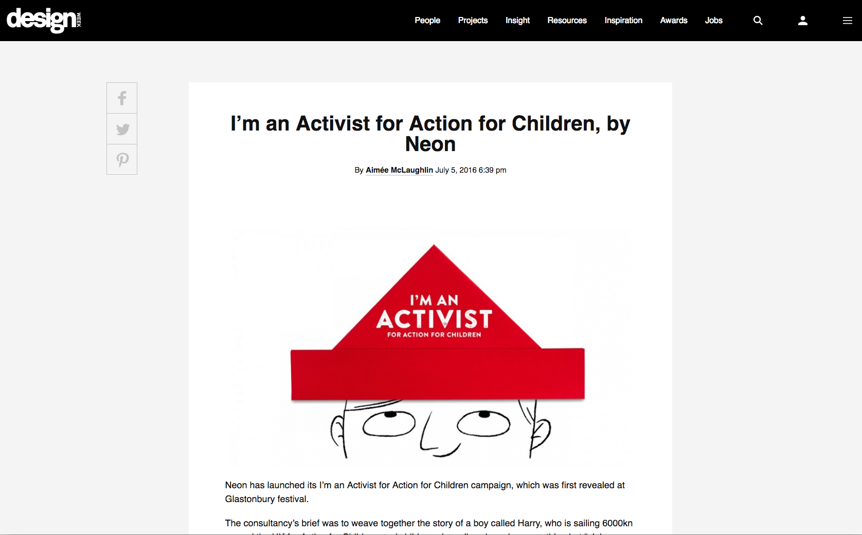 Neon's work for Action for Children is featured on Design Weeks website in the Inspiration section