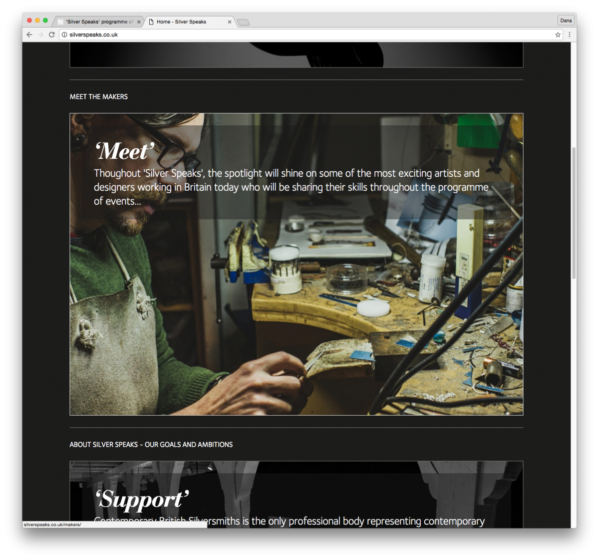 Branding and website by Neon - Silver Speaks exhibition - Website - ‘meet’ event page designed by Dana Robertson