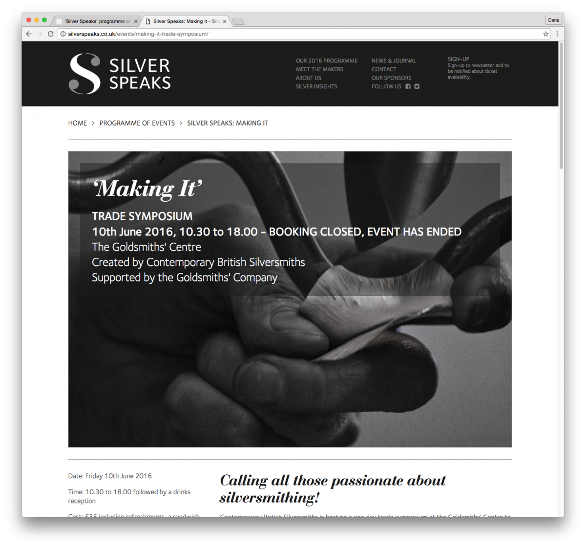 Branding and website by Neon - Silver Speaks exhibition - Website - ‘making it’ event page designed by Dana Robertson