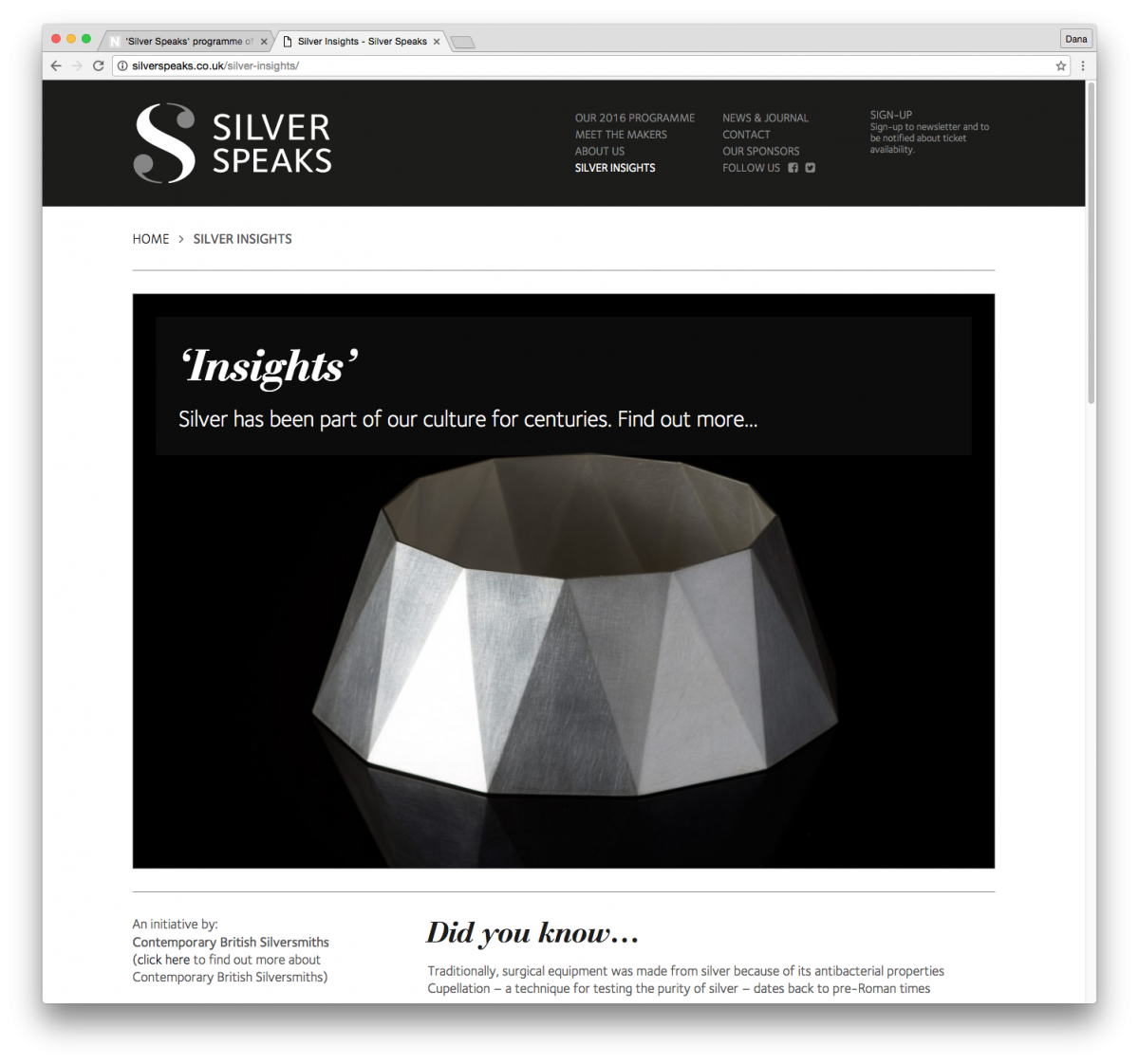 Branding and website by Neon - Silver Speaks exhibition - Website - ‘insights’ event page designed by Dana Robertson