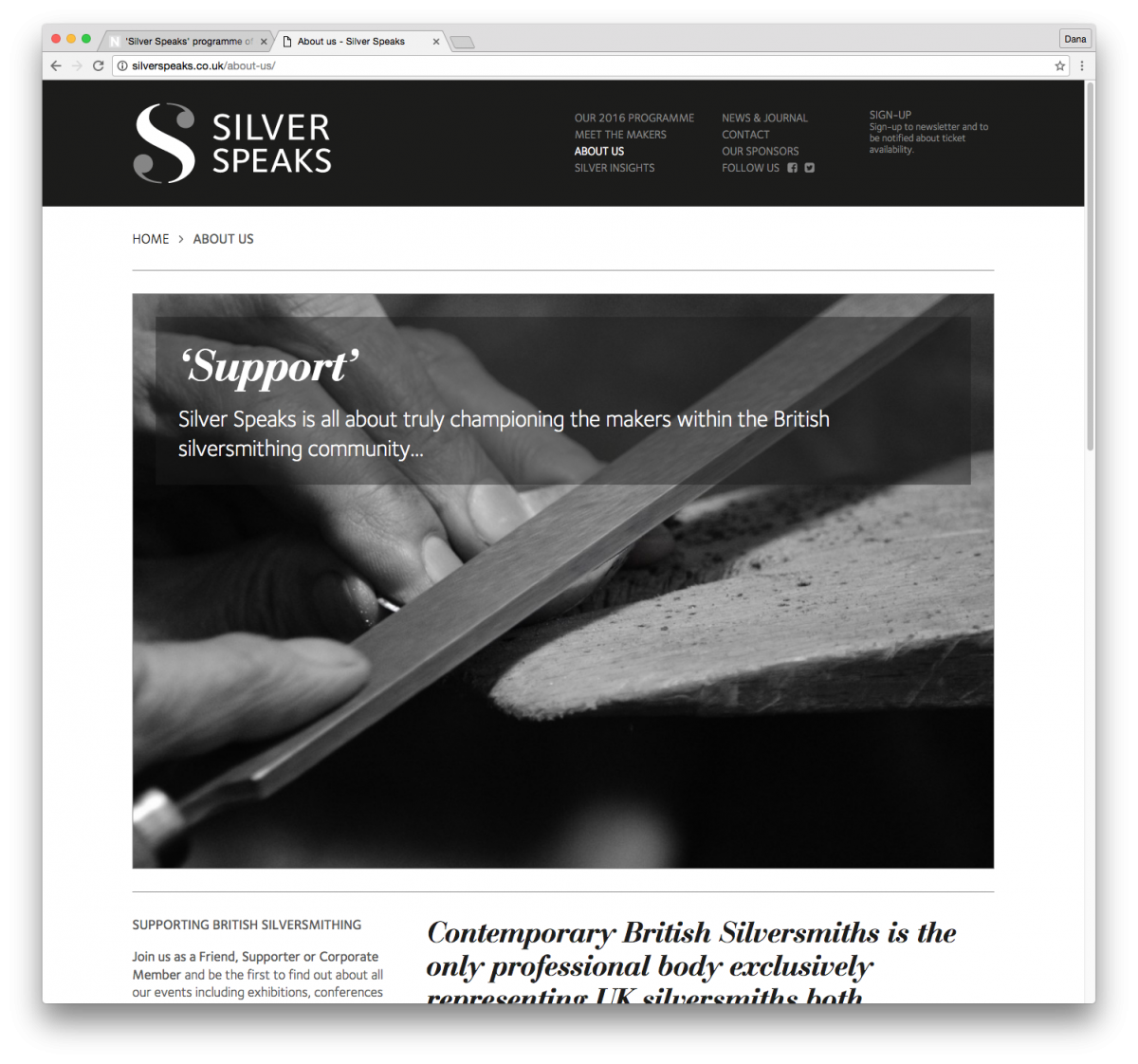 Branding and website by Neon - Silver Speaks exhibition - Website - ‘support’ event page designed by Dana Robertson