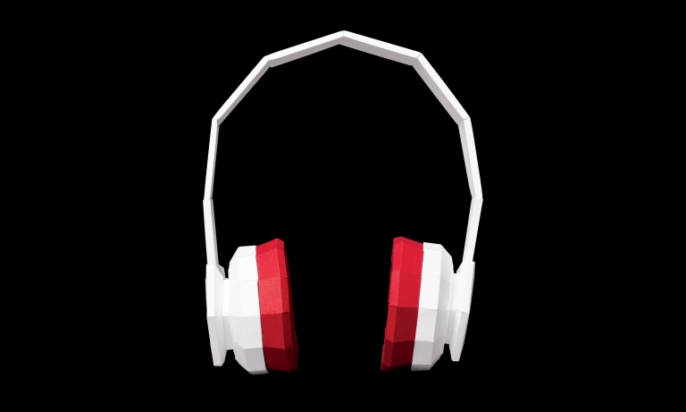 Branding by Neon - designed by Dana Robertson - Nabarro Law Firm - Law sector branding - Origami models visual language - headphones