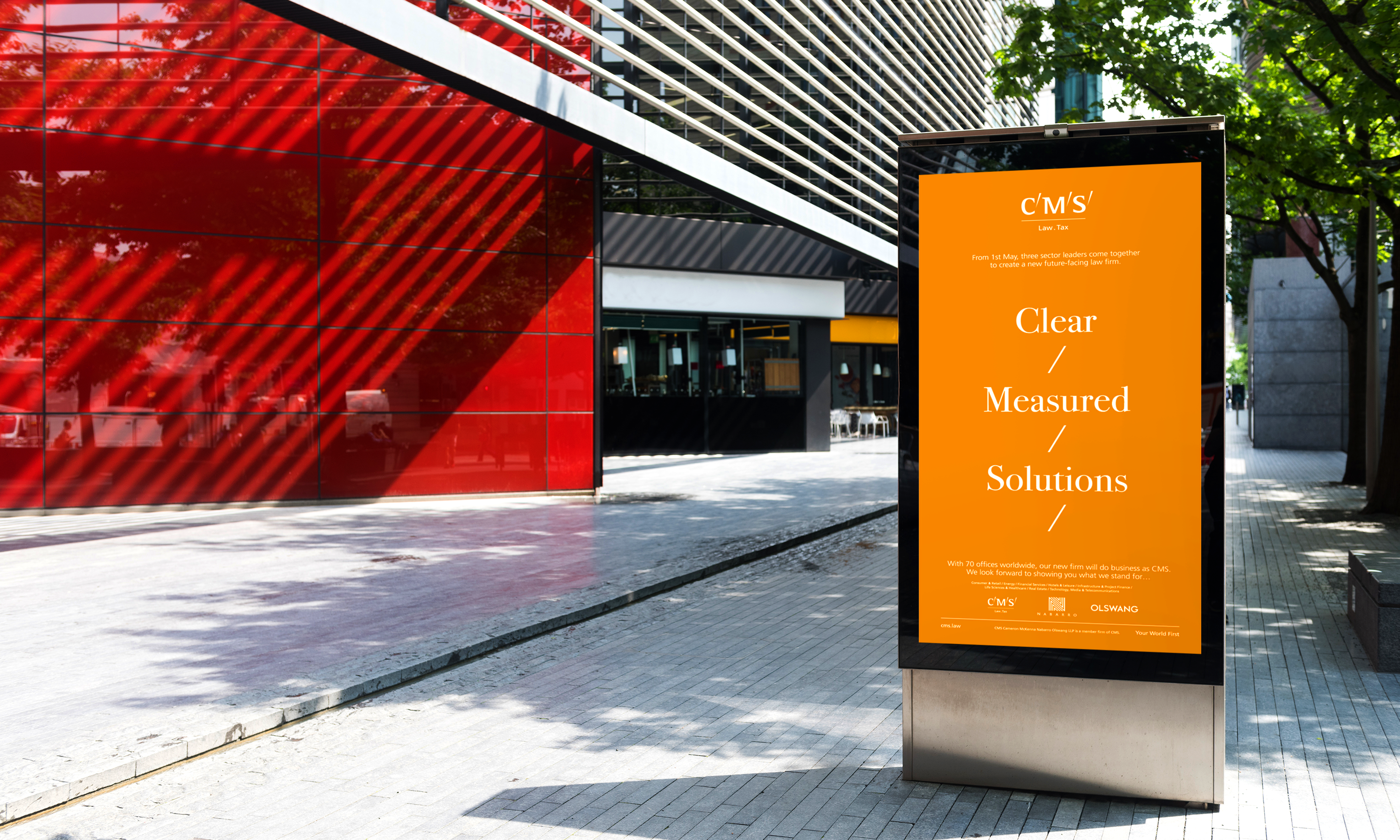 Branding and advertising by Neon - CMS London Law Firm - Law sector branding - Clear Measured Solutions poster designed by Dana Robertson