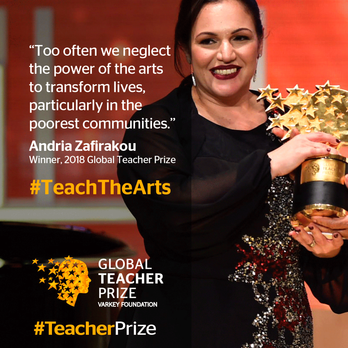 Andria Zafirakou from Alperton Community School in the UK won the 2018 Global Teacher Prize image-credit-The-Varkey-Foundation