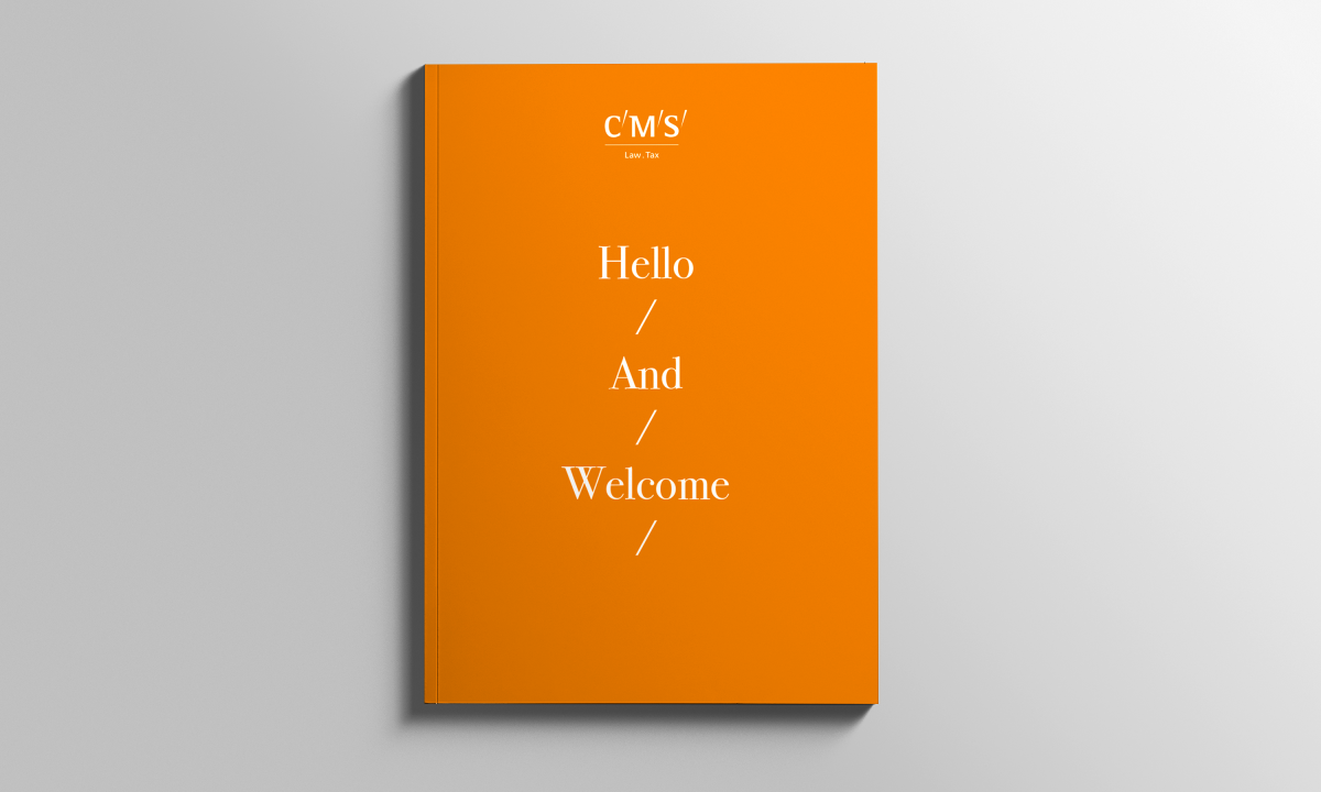 CMS London Law Firm merger A5 launch booklet for employees on launch day - cover, designed by Dana Robertson