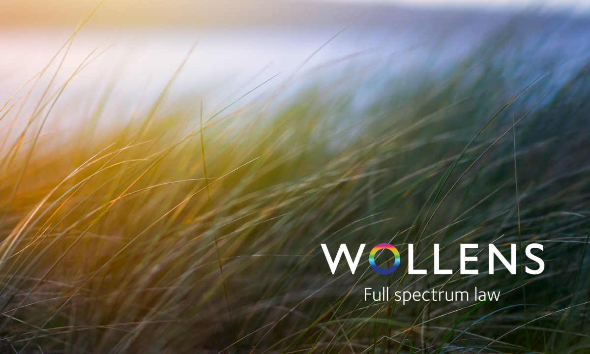 Branding by Neon Wollens Solicitors Devon, new Wollens brand mark over dune grasses designed by Dana Robertson