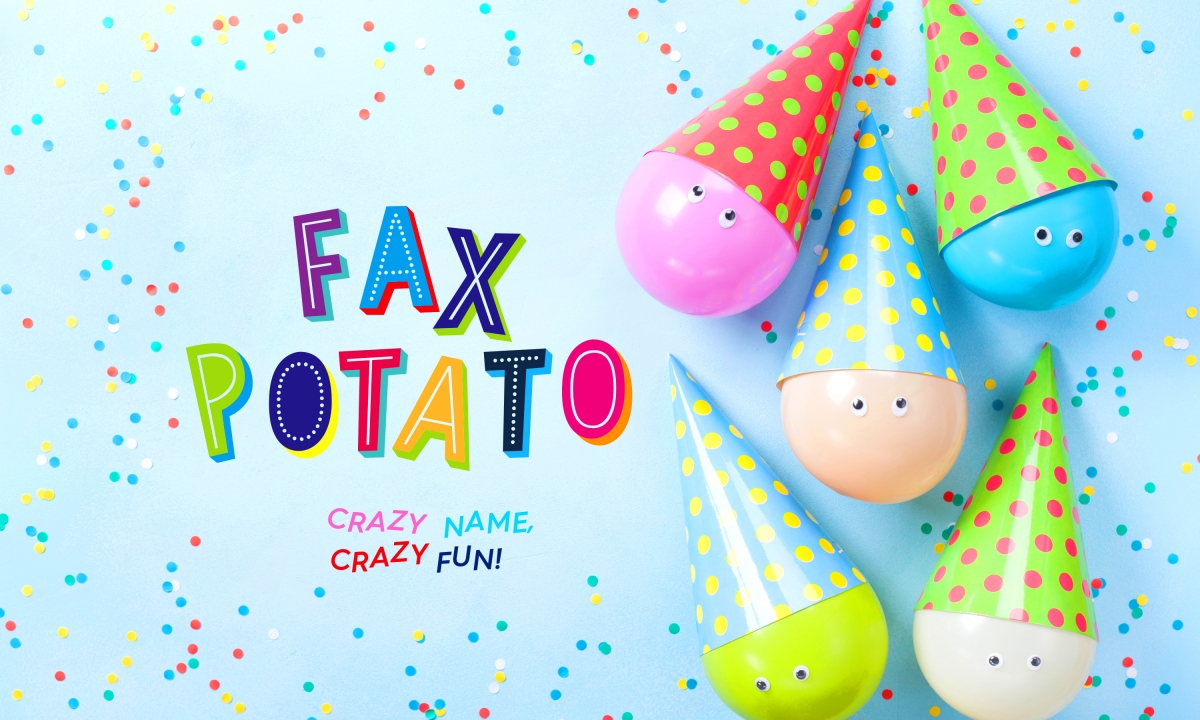 Fax potato logo with ping pong balls wearing hats