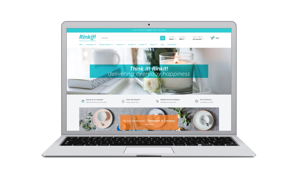 A picture of Rinkits new website on Macbook air