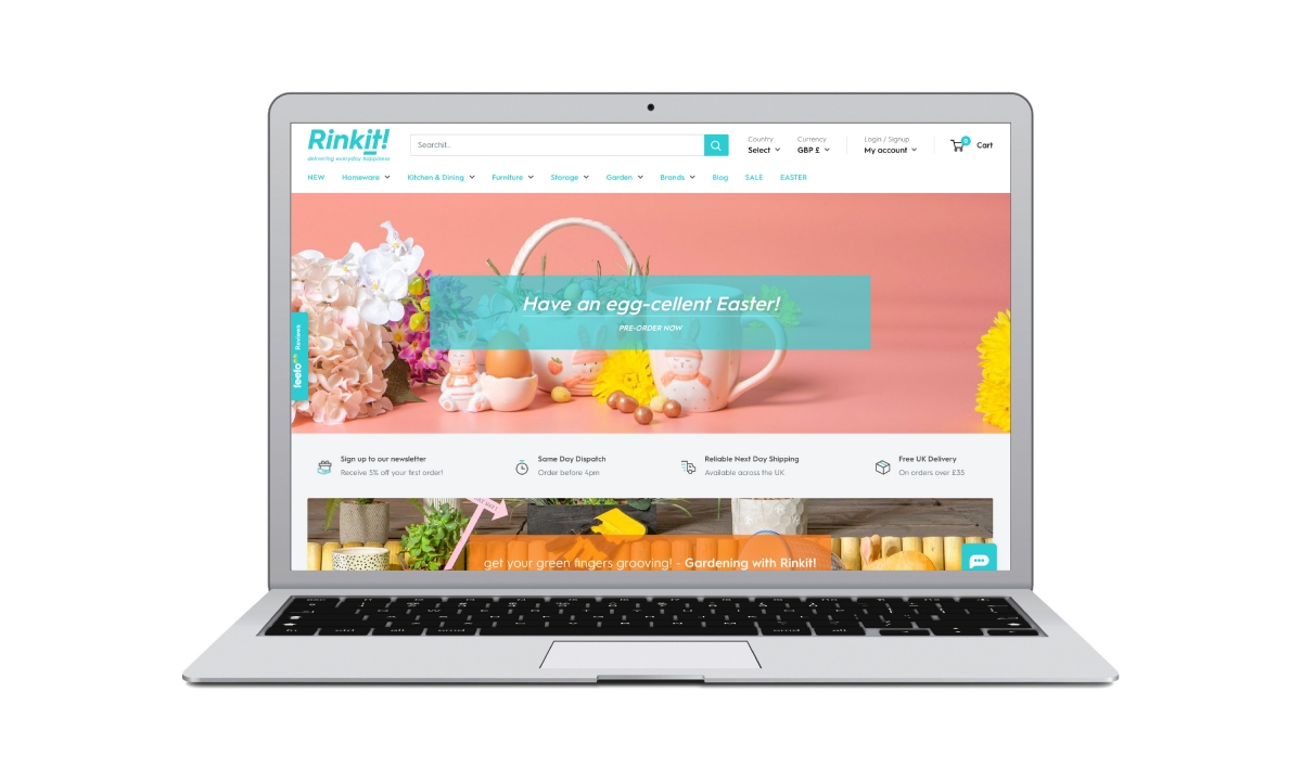 A picture of Rinkits new website homepage slider on Macbook air