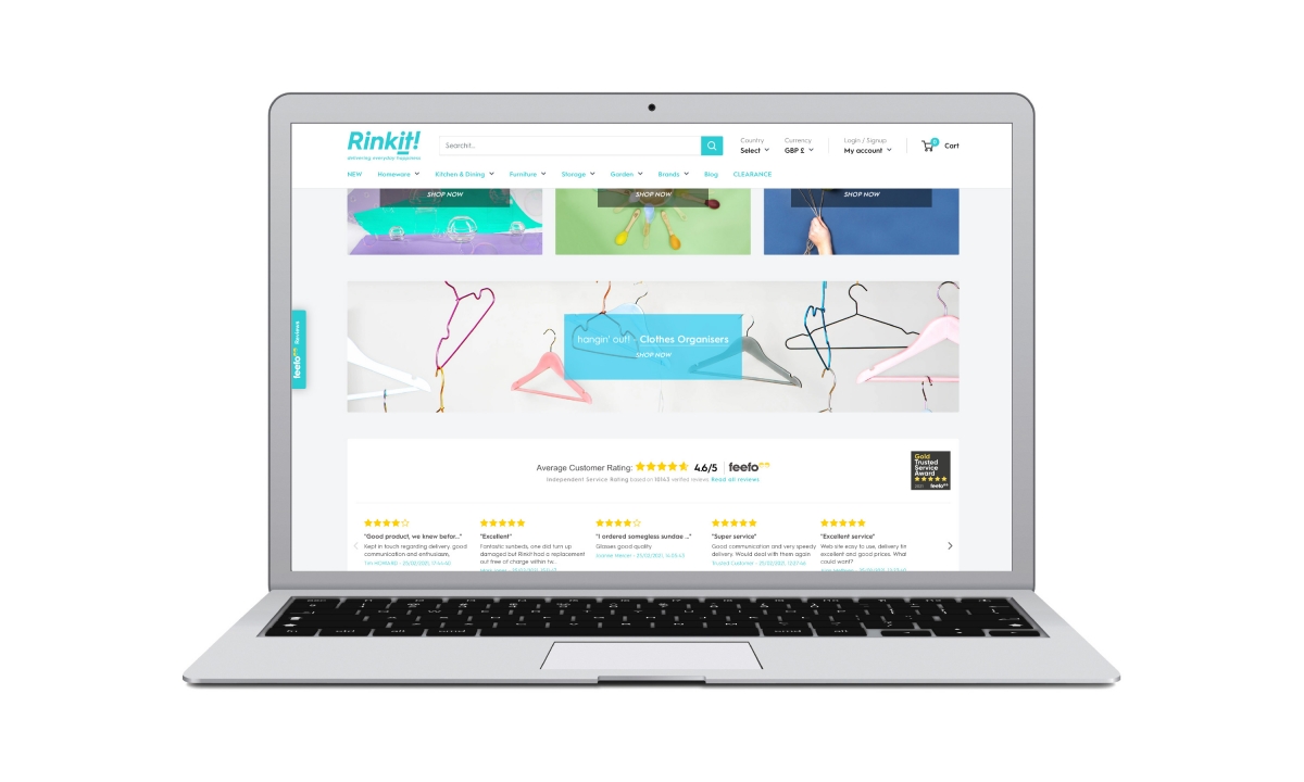 A picture of Rinkits new website homepage slider on Macbook air