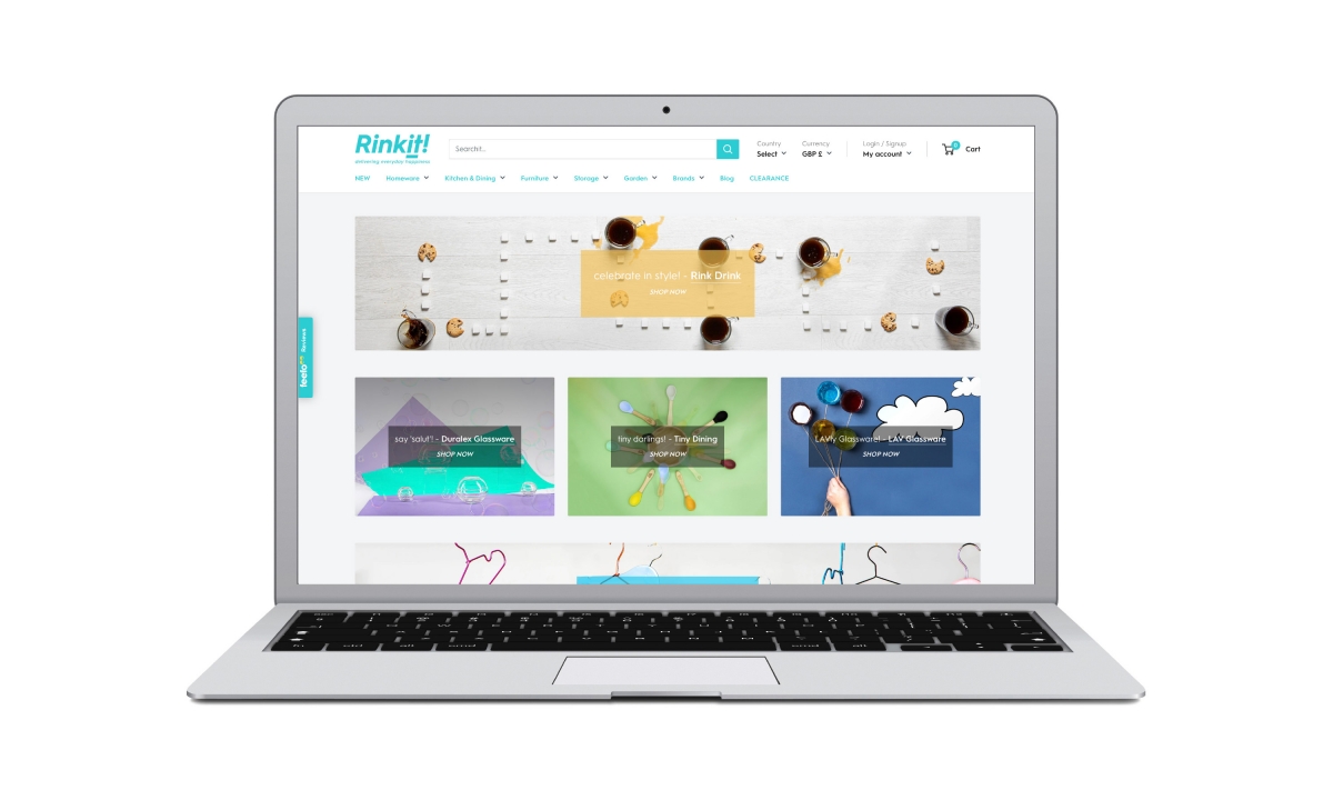 A picture of Rinkits new website homepage slider on Macbook air