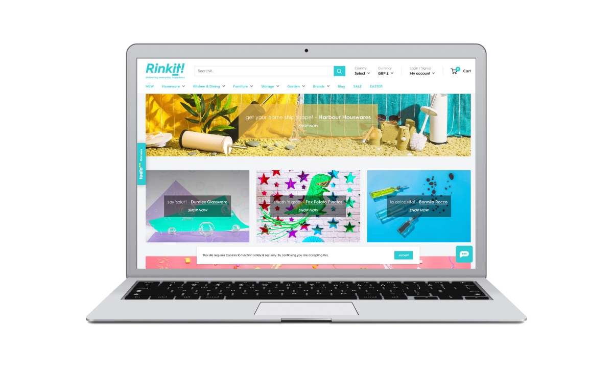 A picture of Rinkits new website homepage slider on Macbook air