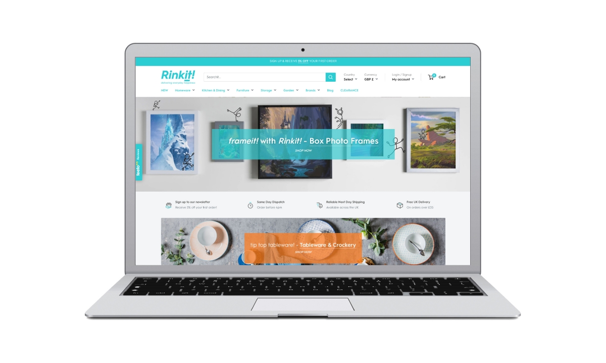 A picture of Rinkits new website homepage slider on Macbook air