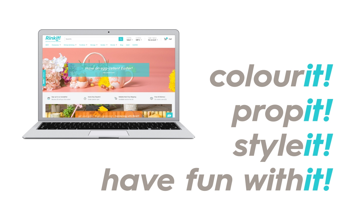 A picture of Rinkits new website homepage with product propping brief on Macbook air