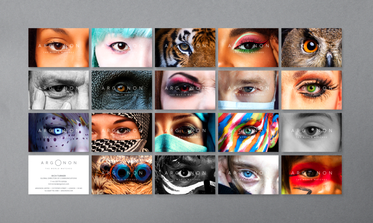 Argonon stationery, back of business cards, designed by Dana Robertson of Neon