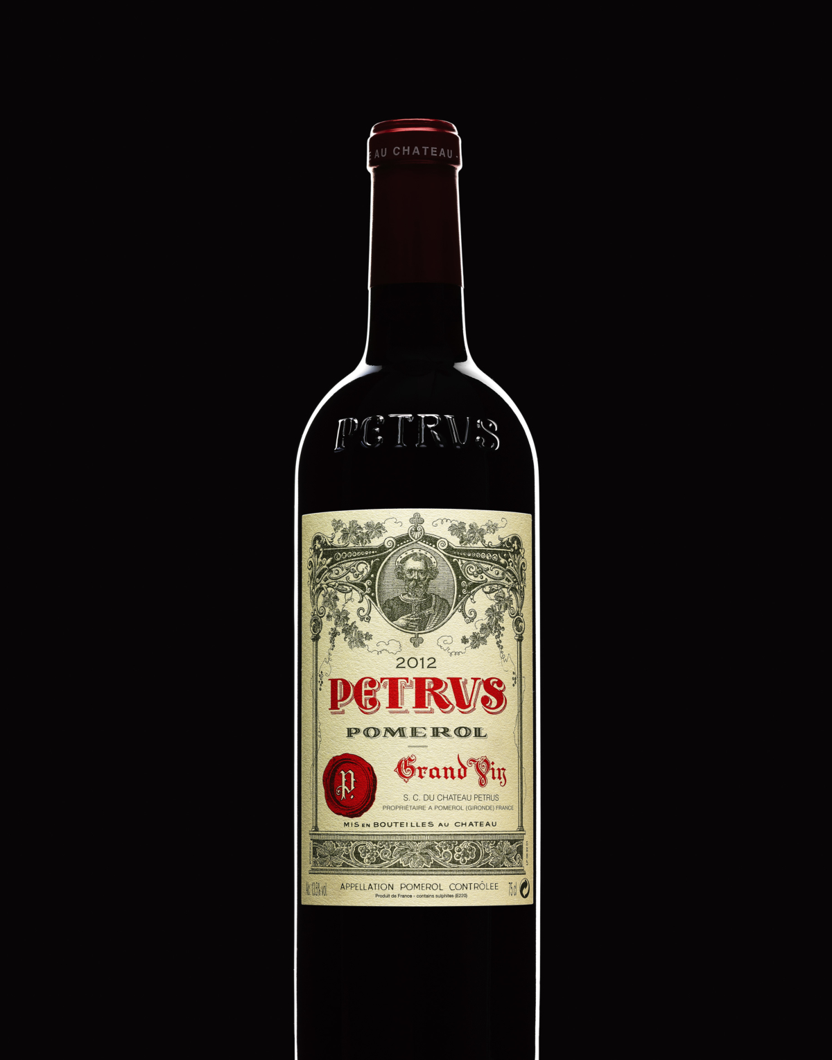 Petrus bottle froma brochure design by Neon brand consultancy / Dana Robertson
