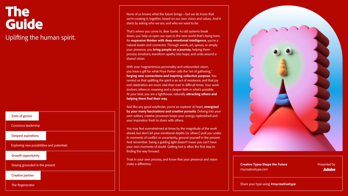 Adobe’s “What kind of creative are you? test results for Dana Robertson, creative Director